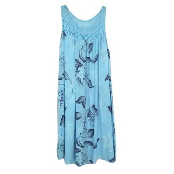 Plus Size Boho Swing Mini Dress for Women, Sleeveless Loose Summer Outfit for Beach Casual Holiday Light blue S