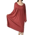 thumbnail image 3 of Defitshape Women's Plus Size Nightgown Cotton Long Sleeve Sleepwear Pajama Night Dress Soft Comfy Knee Length Pleated Stretchy Sleep Gown Burgundy 1X, 3 of 5