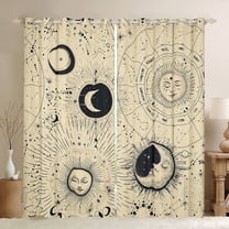 Manfei Hippie Astrology Black Out Curtains for Teens, Mystic Moon Sun Galaxy Curtains Pack of 2 (42x63 Each), Wheat Bohemian Style Bedroom Curtains, Curtains and Drapes Room Decor