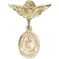 thumbnail image 1 of 14kt Yellow Gold Baby Badge with Our Lady of Mount Carmel Charm and Angel w/Wings Badge Pin 1 X 3/4 inches, 1 of 1
