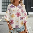 thumbnail image 3 of Colorful Floral Pattern Background Women's V-Neck Blouse With 3/4 Ruffled Bell Sleeves Casual Top Ladies Blouses, 3 of 7