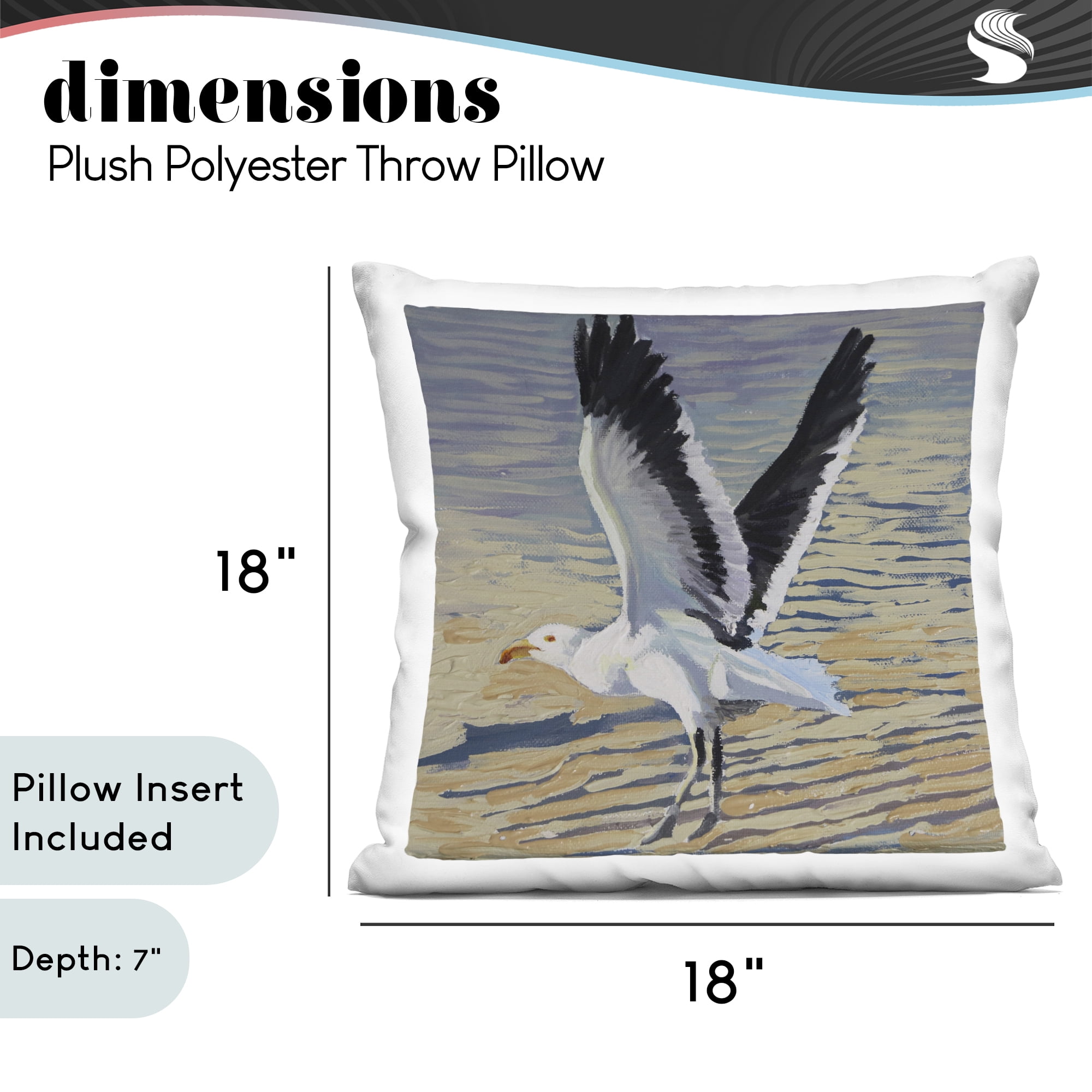 Stupell Industries Seagull Taking Flight Decorative Printed Throw Pillow, design by Violeta Vollmer, 18 x 7 x 18
