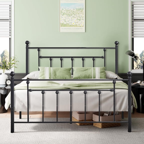 Full Size Metal Bed Frame with Headboard and Footboard, Industrial Platform Bed Frame with Storage, No Box Spring Needed