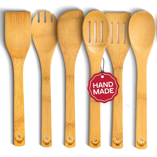 Juego de utensilios Woodland USA: cucharas de madera, 6 unidades, resistentes al calor