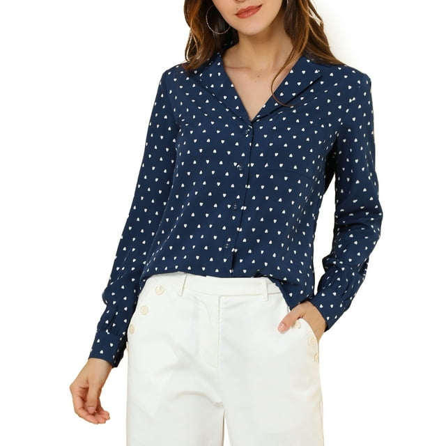 INSPIRE CHIC Chemises à Manches Longues Col en V à Pois Cœur pour Femmes