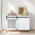 thumbnail image 3 of GZXS 39.4" Dog Crate End Table on Wheels, Furniture-Style Pet Crate with Sliding Barn Door & Side Hinged Door, Lockable Casters, 220 lbs Capacity, White, 3 of 10