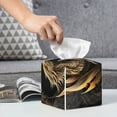 thumbnail image 6 of Sikiie Vintage Metal Dragon Leather Tissue Box Cover Square, tissue box holder, Tissue Box with Bottom Belt-5.2”x5.2”x5.2”, 6 of 7