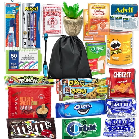 COLLEGE ESSENTIAL CARE PACKAGE, Gift Box for Dorm - Get Well Gift basket - Military gift basket, Snacks candy and game School supply & self-care items