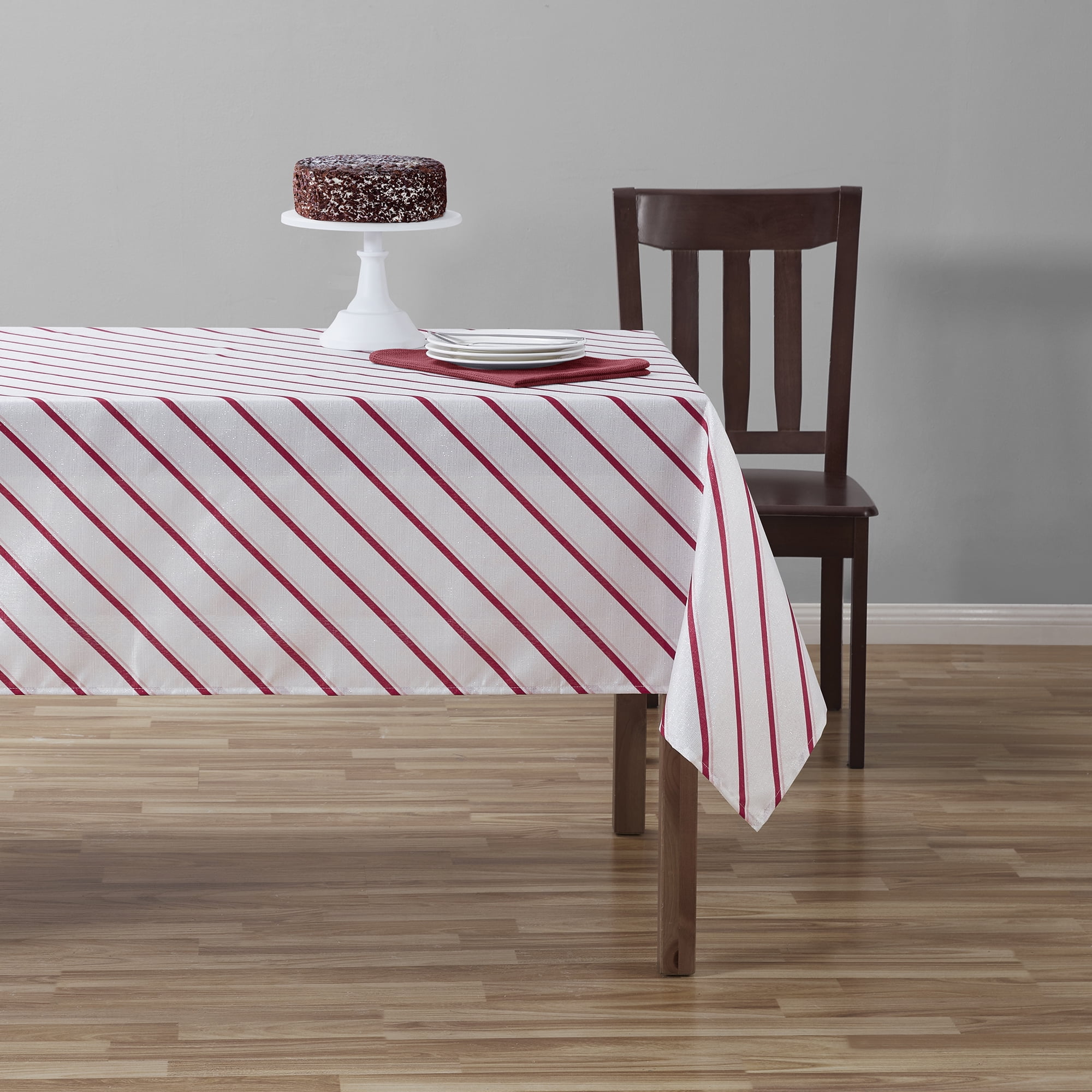 (2 pack) Holiday Time Christmas Candy Cane Stripe Fabric Tablecloth, Festive Xmas Décor 60" x 84"