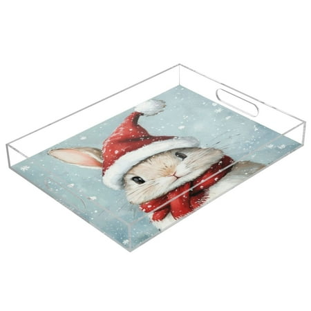 

Acrylic Tray 15.7*11.8*1.9 Inch Transparent Tray Food Tray Tea Cup Tray Serving Trays Cosmetics Storage Kitchen Table Bathroom Sundry Storage White Christmas Bunny