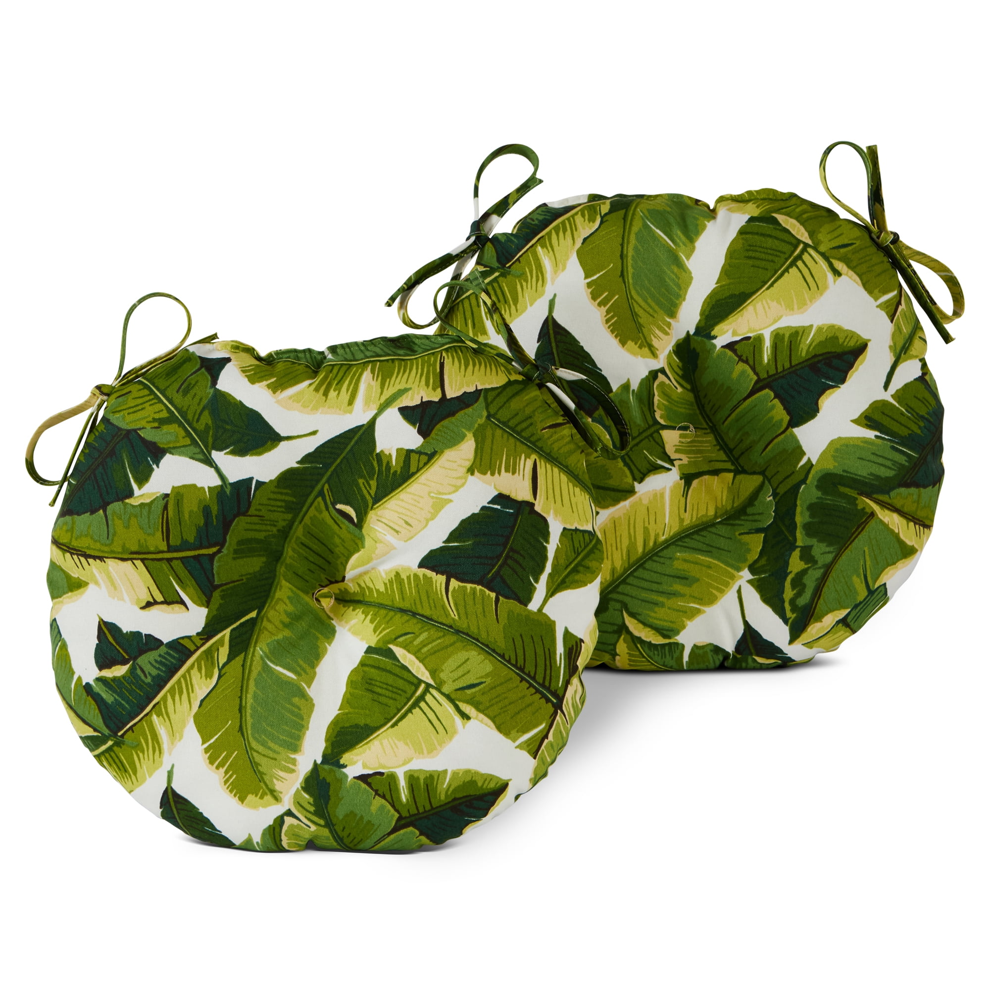 Palm Leaves White 15-inch Outdoor Round Bistro Chair Cushion (2-pack)