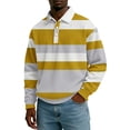 thumbnail image 2 of FRSASU Mens Waffle Knited Polo Shirts Striped Dressy thermal Basic Button Collar Long Sleeve Sweater Yellow, 2 of 5