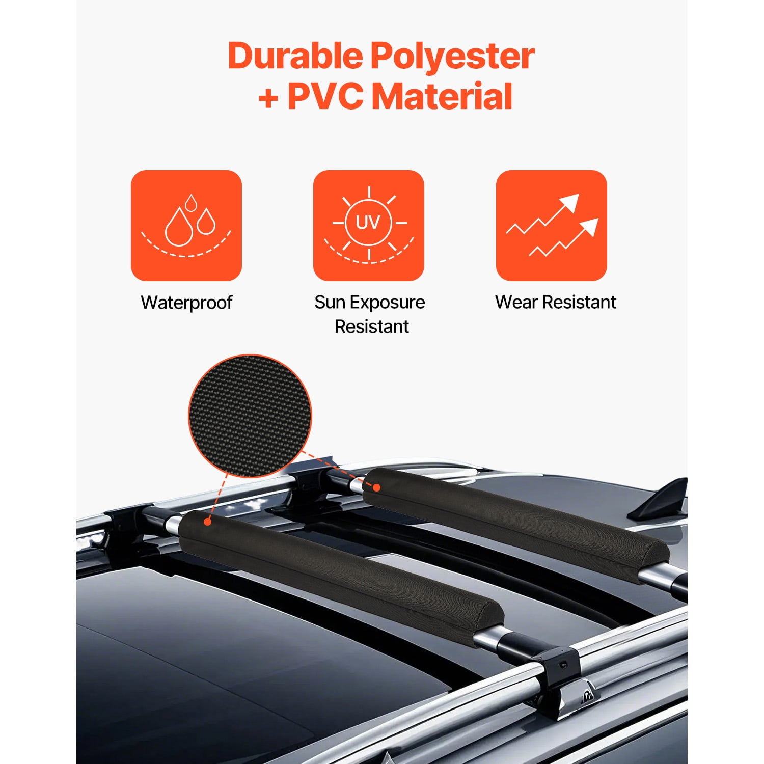 KFFKFF Cushioned Roof Rack Pads, 28" All-Purpose Vehicle Roof Rack Pads for Diverse Crossbars, 88LBS Weight Limit Luggage Kayak Holder with 2 Securing Straps & Velcros