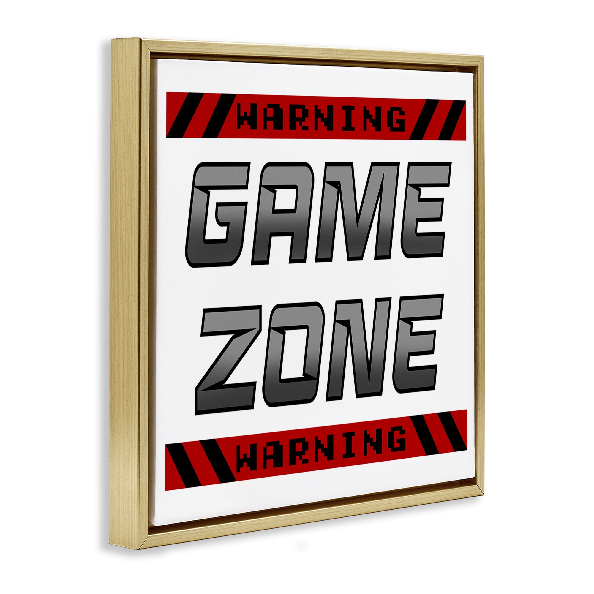 Stupell Industries Game Zone Warning Gold Framed Floater Canvas Wall Art, design by Marcus Prime