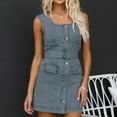 thumbnail image 2 of Yuzhih Women's Denim Dress Sleeveless Button down Square Neck Jean Dress Belted Summer Mini Tank Dress with Pockets, 2 of 7