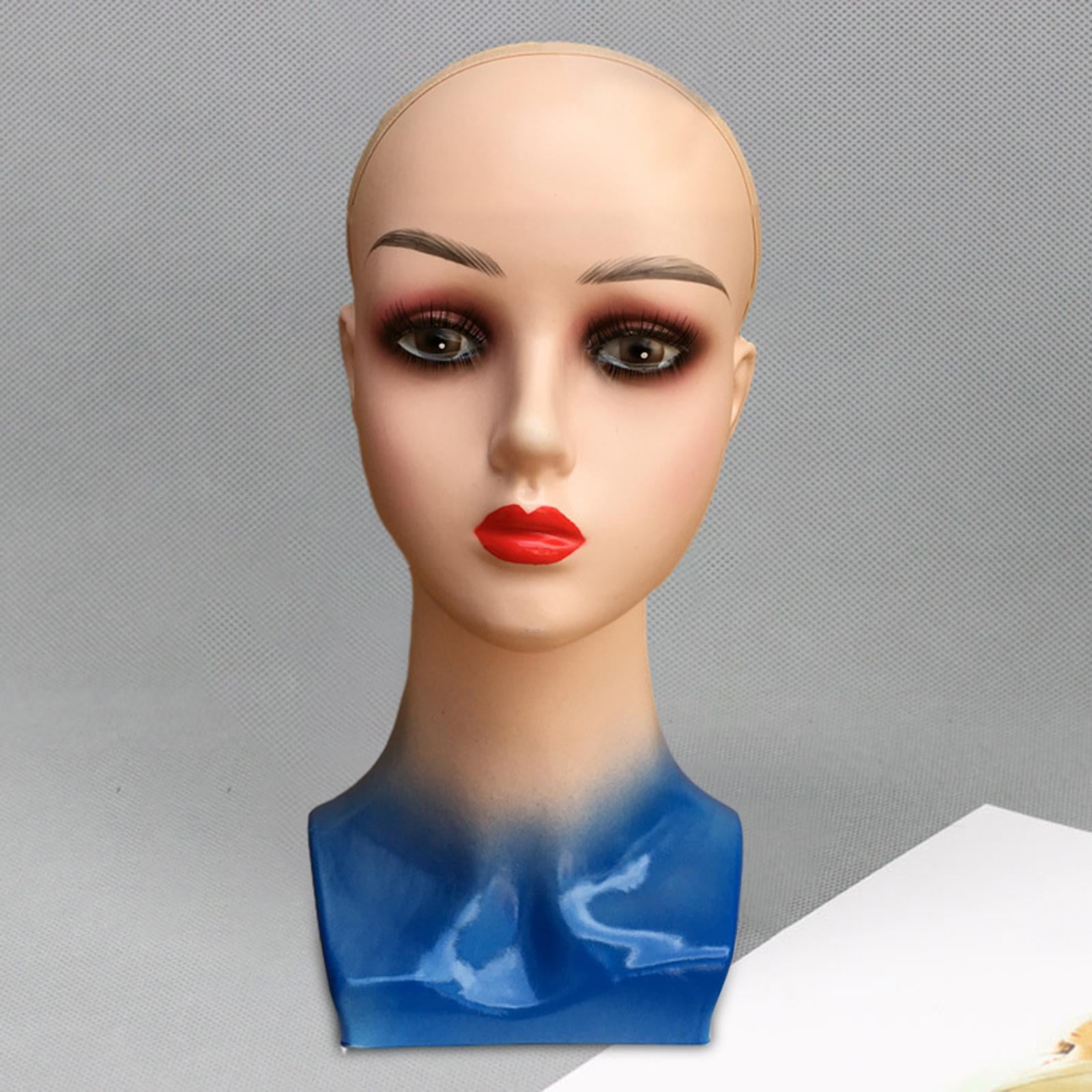 Female Bald Mannequin Head Manikin Head Stands for Hairpieces s Making blue cloth