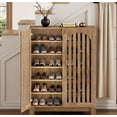 thumbnail image 3 of Oak Wooden Shoe Cabinet with Louver Doors, 6-Tier Entryway Shoe Rack Organizer, Adjustable Shelves, Storage for 24 Pairs, Living Room Bedroom, Anti-Tip Design, 3 of 7