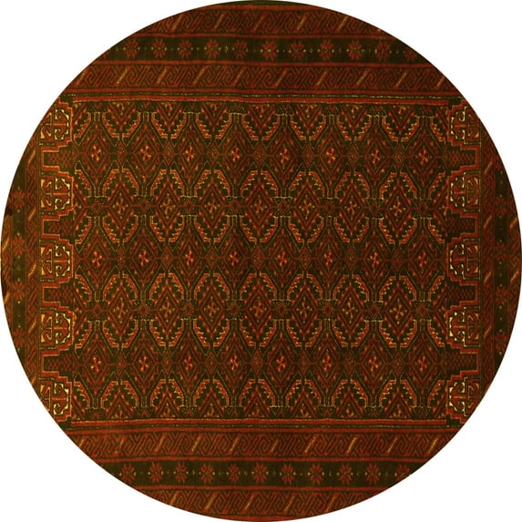 Ahgly Company Machine Washable Indoor Round Persian Yellow Traditional Area Rugs, 3' Round