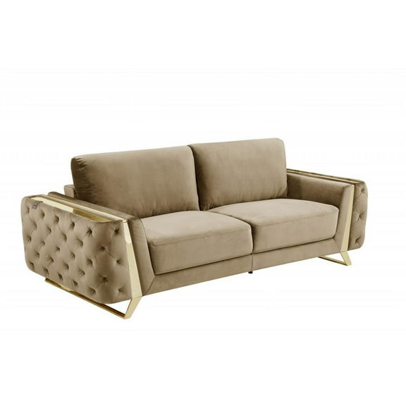HomeRoots 90" Beige And Gold Velvet Sofa
