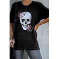 thumbnail image 4 of ABPHQTO Camiseta gráfica con estampado de calavera informal negra para mujer, 4 of 5