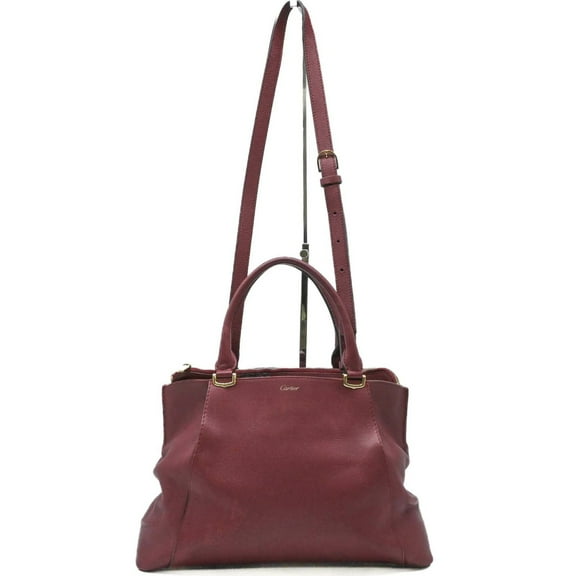 Pre-Owned Cartier C de SM Shoulder Bag/Handbag Leather Bordeaux Red Women's (Fair)