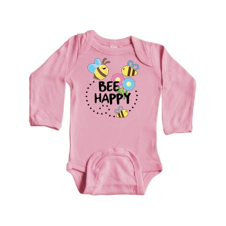 

Inktastic Bee Happy with Flowers Gift Baby Boy or Baby Girl Long Sleeve Bodysuit