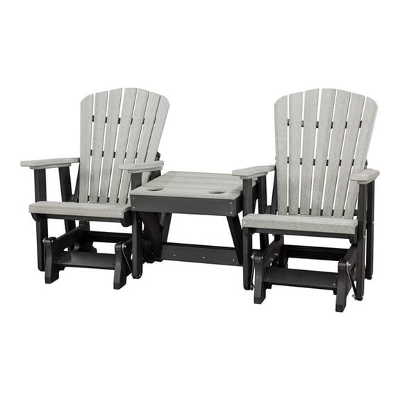 Pemberly Row Resin Double Glider w/Center Table in Gray/Black