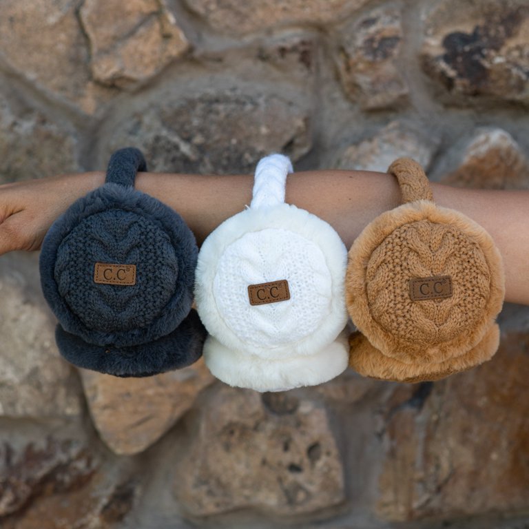 C.C Cable Knit Winter Earmuffs Adjustable Ear Covers for  display picture 3