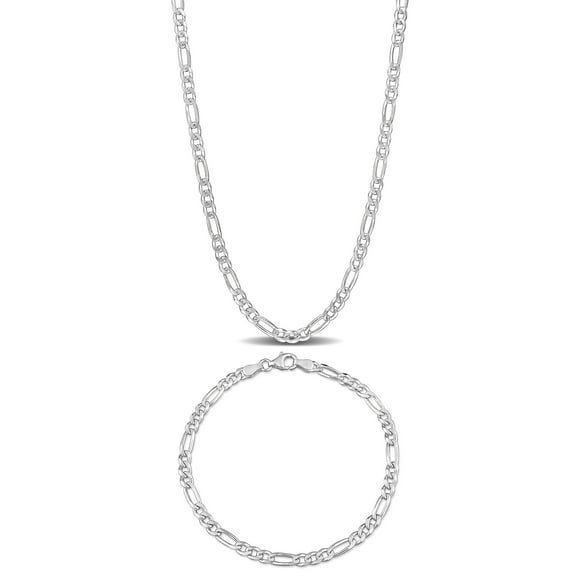 Everly Men's Sterling Silver 3.8mm Figaro Chain Necklace and Bracelet Set - 20 in   9 in
