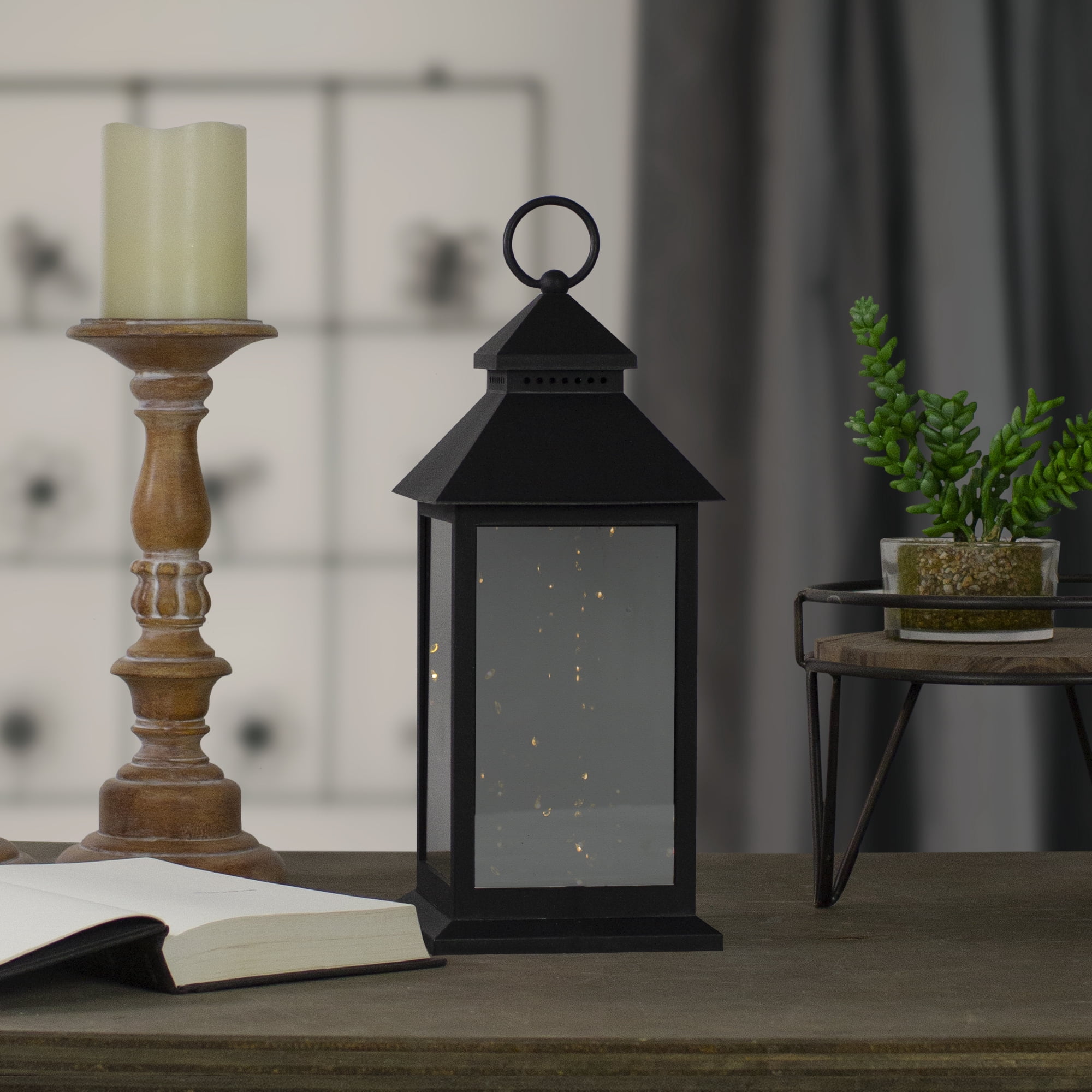 Northlight LED Lighted Flickering  Candle Lantern - 12" - Black