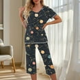 thumbnail image 2 of Tnhcen Women's Casual Loose Sleepwear Set - V-Neck Print Short Sleeve Top + Elastic Waist Capri Pants with Side Pockets | S-2XL | Pajamas Set Loungewear, 2 of 6