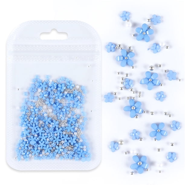 Fiudx Calcomanía de Flores para Decoración de Uñas, Perlas de Estrás Glamurosas, Cuentas de Caviar Doradas, Suministros para Decoración de Uñas