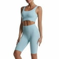 thumbnail image 2 of qILAKOG Women's Yoga Outfit Seamless Workout Set High Waist Exercise Shorts Pants with Sport Crop Top Bra 2PCS Gym Tracksuits Women Workout Sets Yoga Outfit, L&Blue, 2 of 5