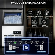 Commercial Ice Maker Machine 120LBS/24H Ice Maker, Stainless Steel Freestanding Ice Machine with 33LBS Storage Capacity, Self-Cleaning, 2 Water Inlet Modes,Ideal for Restaurant,Home,Bar