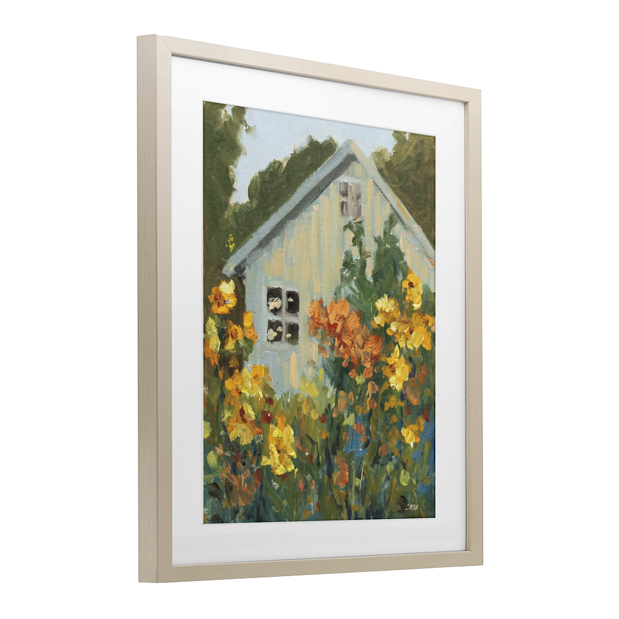 Stupell Industries Sunlit Cottage Garden View Birch Framed Print Under Glass, design by Carson Overstreet
