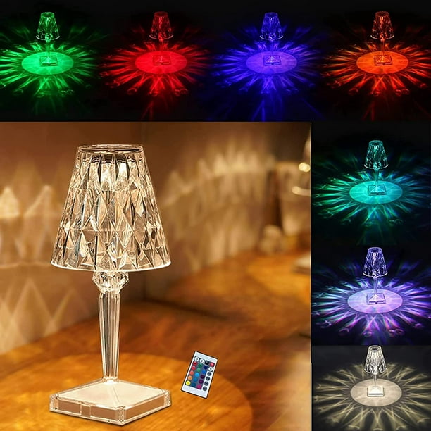 Lampe de table en cristal à commande tactile, lampe de chevet en diamant  acrylique sans fil à intensité variable, petite lampe de chevet décorative  pour salon, chambre d'enfant, chambre à coucher 