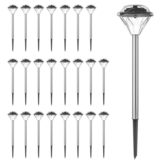 Pure Garden Solar Lights Outdoor Waterproof Garden Lights 24-Pack, Silver