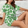 thumbnail image 4 of Daiia Green Leaves Pattern Womens Pajama Sets Short Sleeve Pajamas for Women Sets Soft Lounge Sets Casual Round Neck Sleepwear PJS-4X-Large, 4 of 7