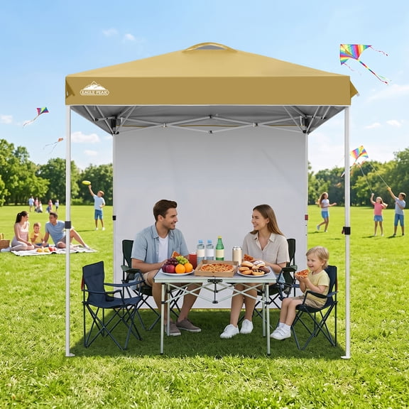 Eagle Peak 6.6x6.6 ft Instant Pop-up Outdoor Canopies with Removable Wall and Wheeled Carry Bag, Beige