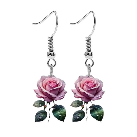iTNHFP Small Hoop Earrings Acrylic Valentine's Day Drop Earrings Drop Earrings Lightweight Rose Drop Earrings