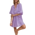 thumbnail image 2 of SUNSIOM Robe Mini Fluide pour Femmes Manches Lanterne Col Rond Nouée devant Robe d'Été Ample, 2 of 7