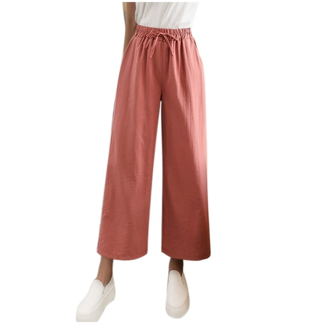 Timegard Pants for Women Wide Leg Elastic High Waist Loose Solid Color Lounge Trousers Summer Lightweight