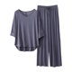 thumbnail image 1 of Conjunto de pijama de manga 3/4 para mujer: top con cuello en V y pantalones con cintura elástica, tejido de poliéster, ropa informal para estar por casa - Tallas L/XL, 1 of 3