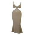 thumbnail image 3 of Women Dress Solid Color Hollow Backless Tight Suspender Long Dress, 3 of 6