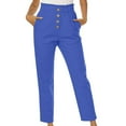 thumbnail image 2 of IDALL Linen Pants Women Petite Pants Women Autumn Casual High Waisted Button Capris Regular Fit Solid Cropped Pant Baleaf Pants Women Summer Pants Blue S, 2 of 5