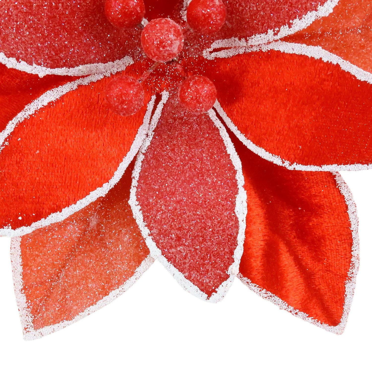 Holiday Time Red Glitter/Velvet Poinsettia Clip Ornament