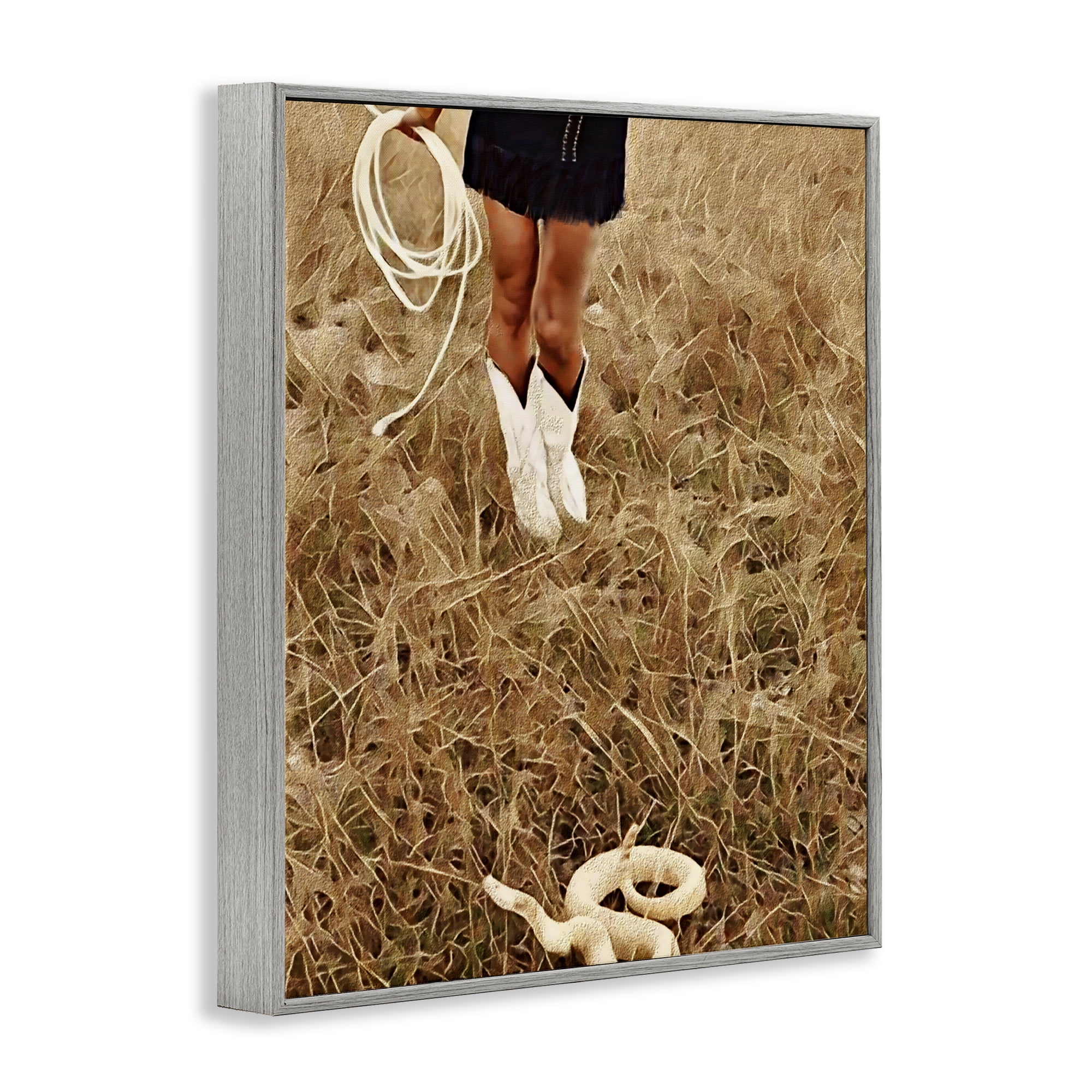 With Her Lasso & Snake Gray Framed Giclee Art, design by Jesse Keith