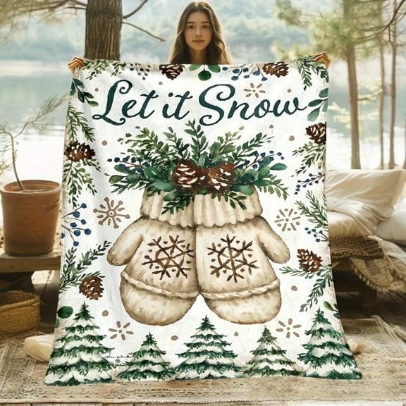 Christmas Snowman and Pine Tree Printed Flannel Blanket - Soft and Warm All-Season Travel Blanket, Cozy Holiday Gift