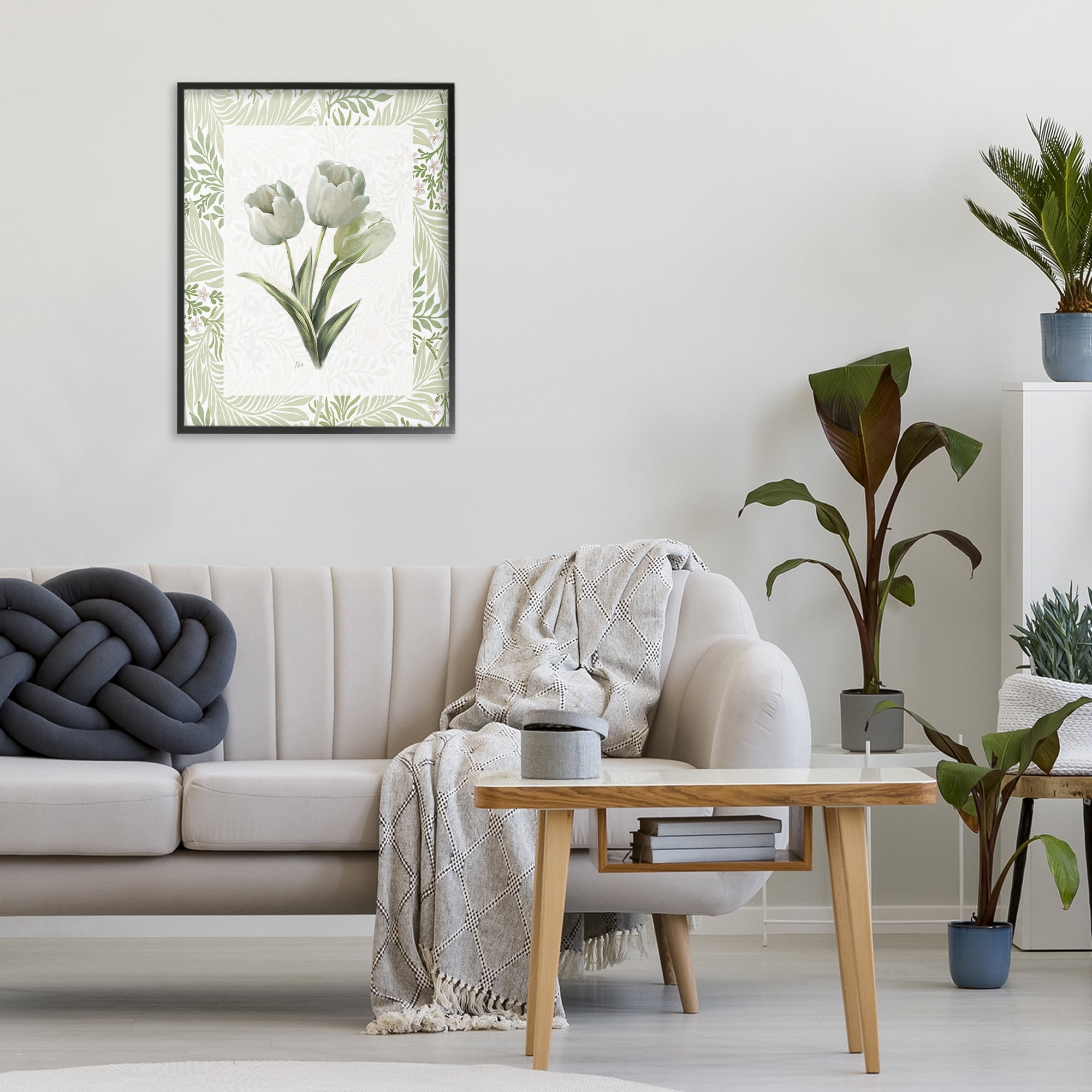 Stupell Industries Pale Green Tulip Trio Black Framed Giclee Art, design by Nan