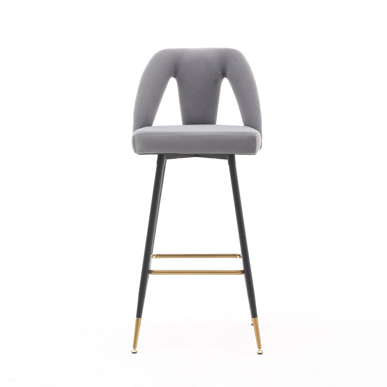 Kepooman 28" Bar Stools, Set of 2 Counter Height Stools Industrial Metal Barstools with Nailheads and Gold Tipped Black Metal Legs, Grey